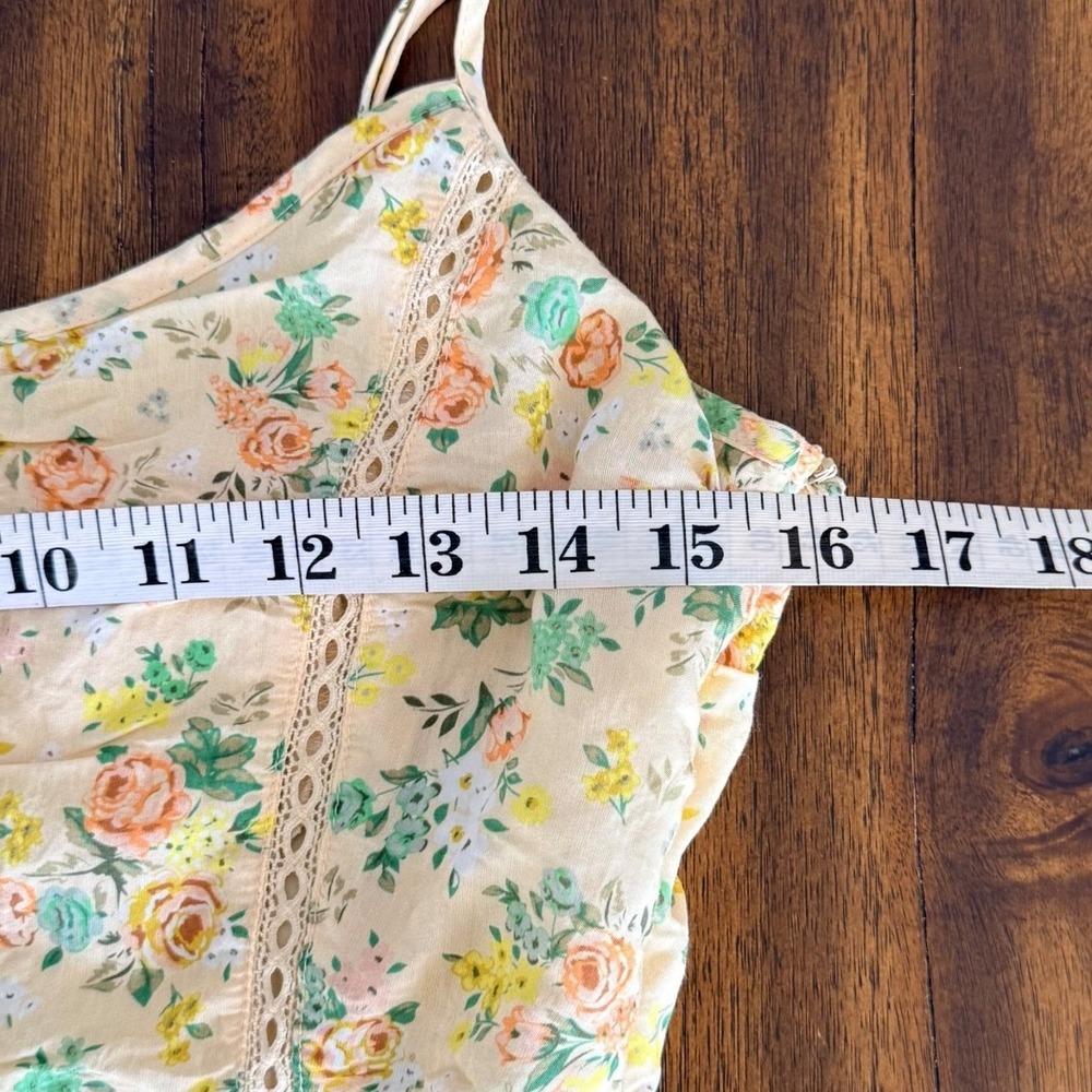 Lost + Wander Yellow Floral Lace Trim Tiered Midi Dress Cottagecore boho Size M - Picture 9 of 12
